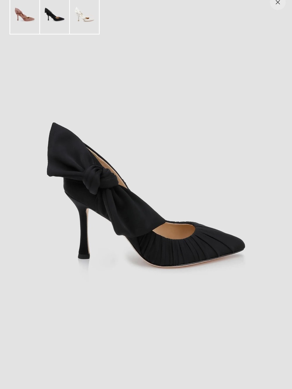 Badgley Mischka Black Bow-Trim Pointed-Toe Satin Heels